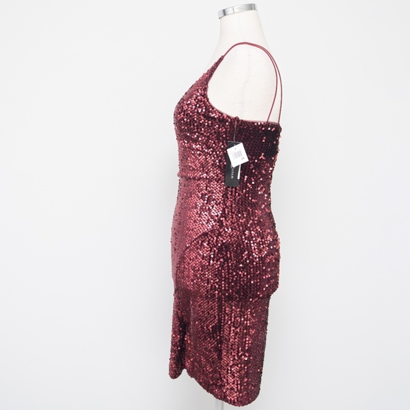 Betsy & Adam One Shoulder Burgundy Sequin Cocktail Dress - Picture 5 of 10